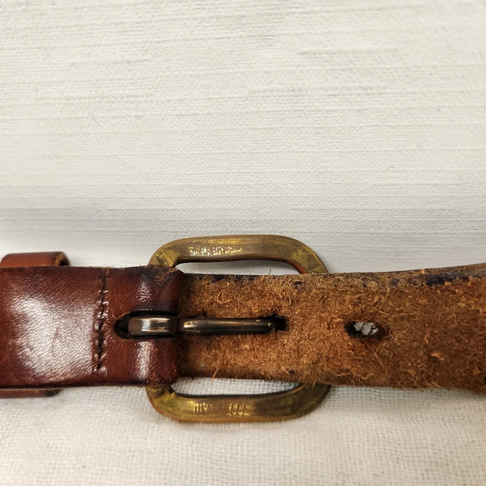 Leather Man LTD Lighthouse Belt 42 Navy Woven Leather Solid Brass Buckle USA